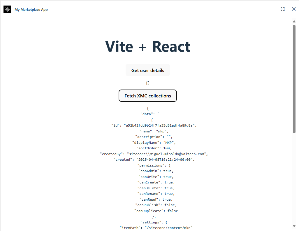 Example response in XM Cloud SDK usage